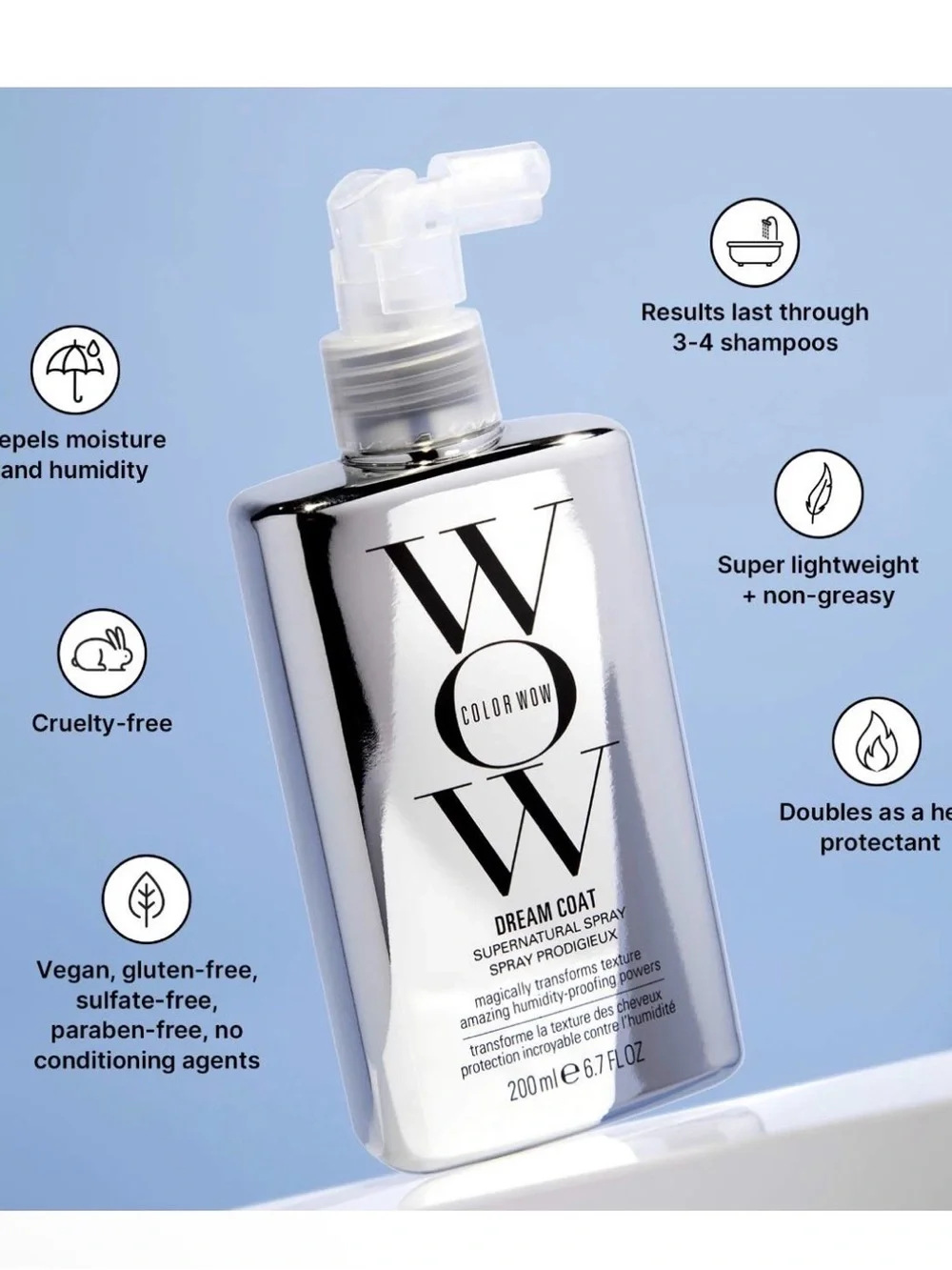 COLOR WOW Dream Coat Supernatural Anti-Frizz, Blow Dry Treatment Spray